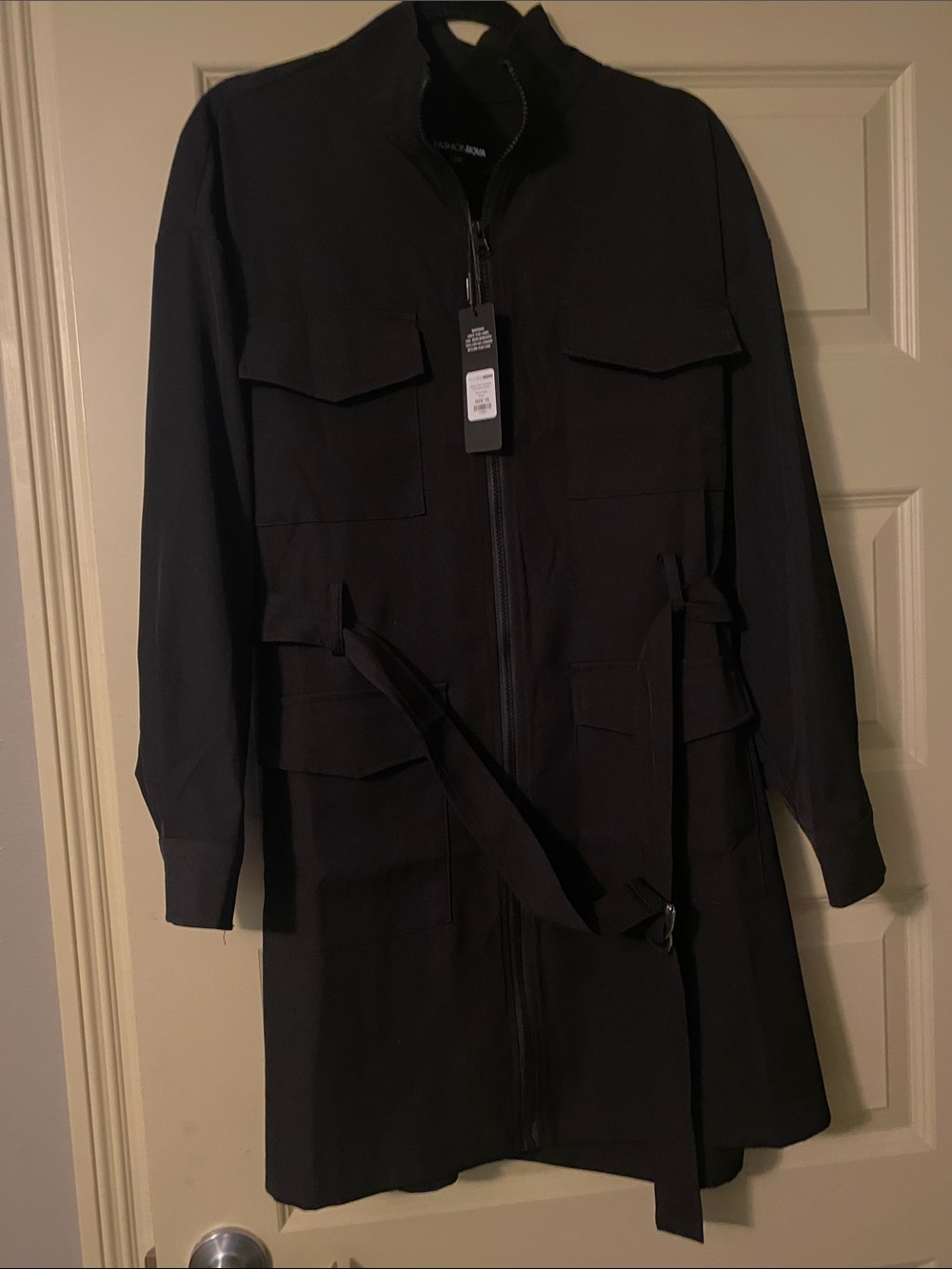 Fashion Nova Black Zip Utility Dress Belted